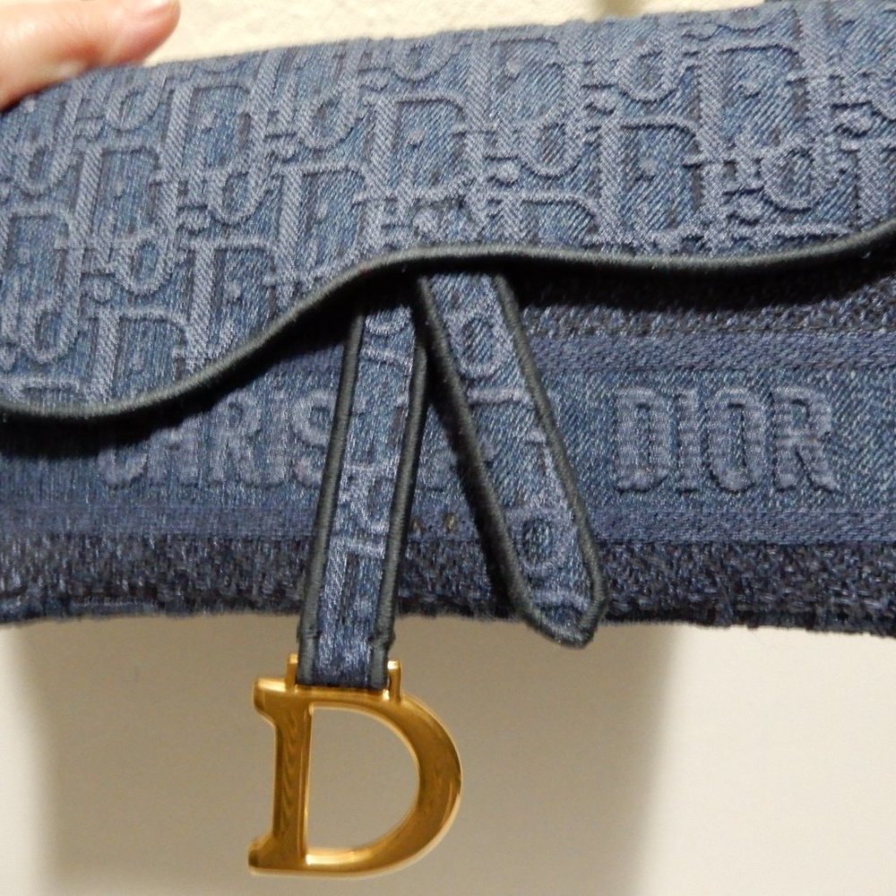 DIOR SLIM SADDLE POUCH Blue Embroidered Denim - Picture 6 of 10